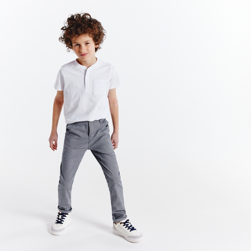 Pantalon chino ceinturé en toile turquoise garçon