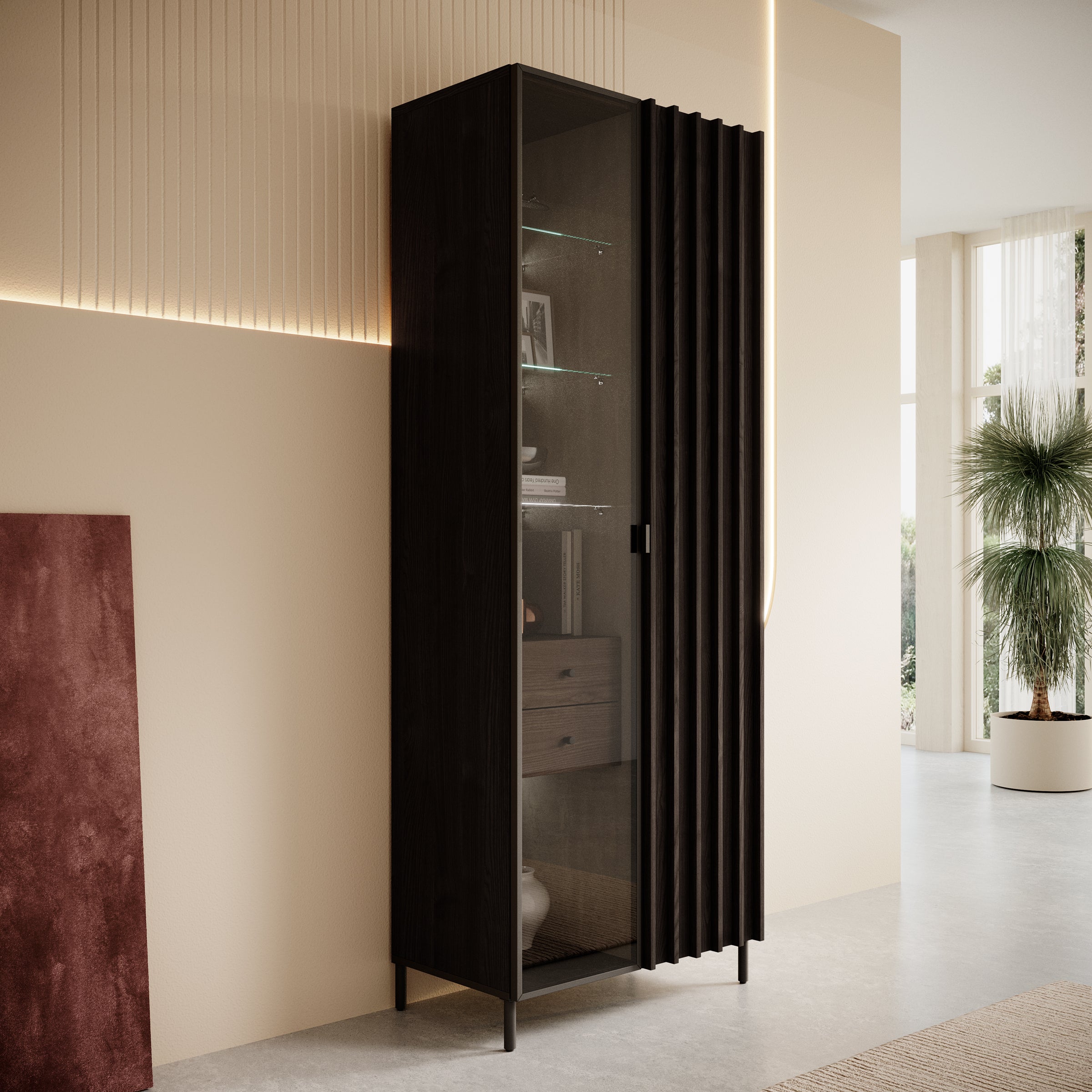 Paz - Vitrinekast - Donkerbruin - 73x44x196 cm