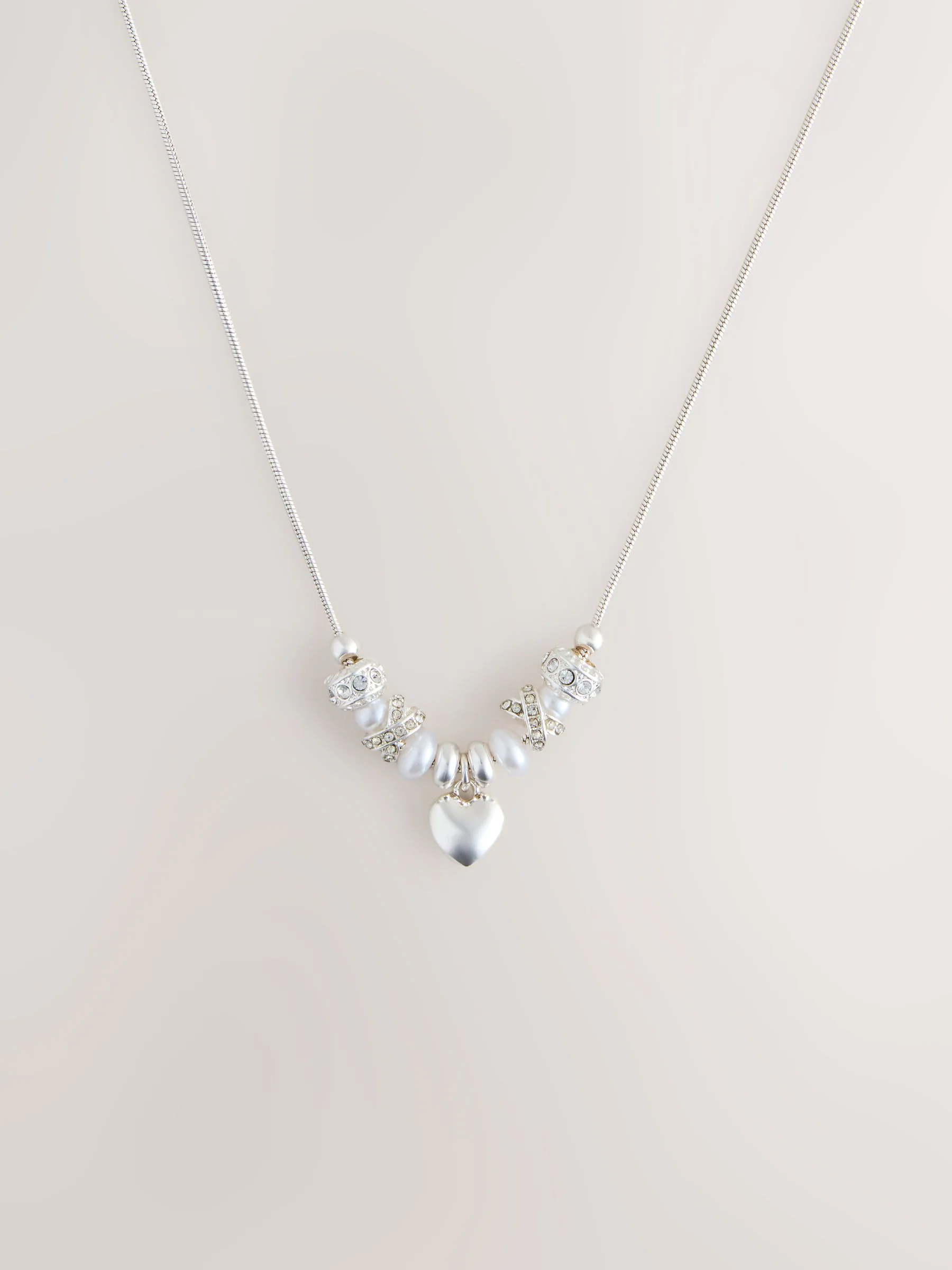 Zilverkleurig - Heart Drop Popcorn Necklace