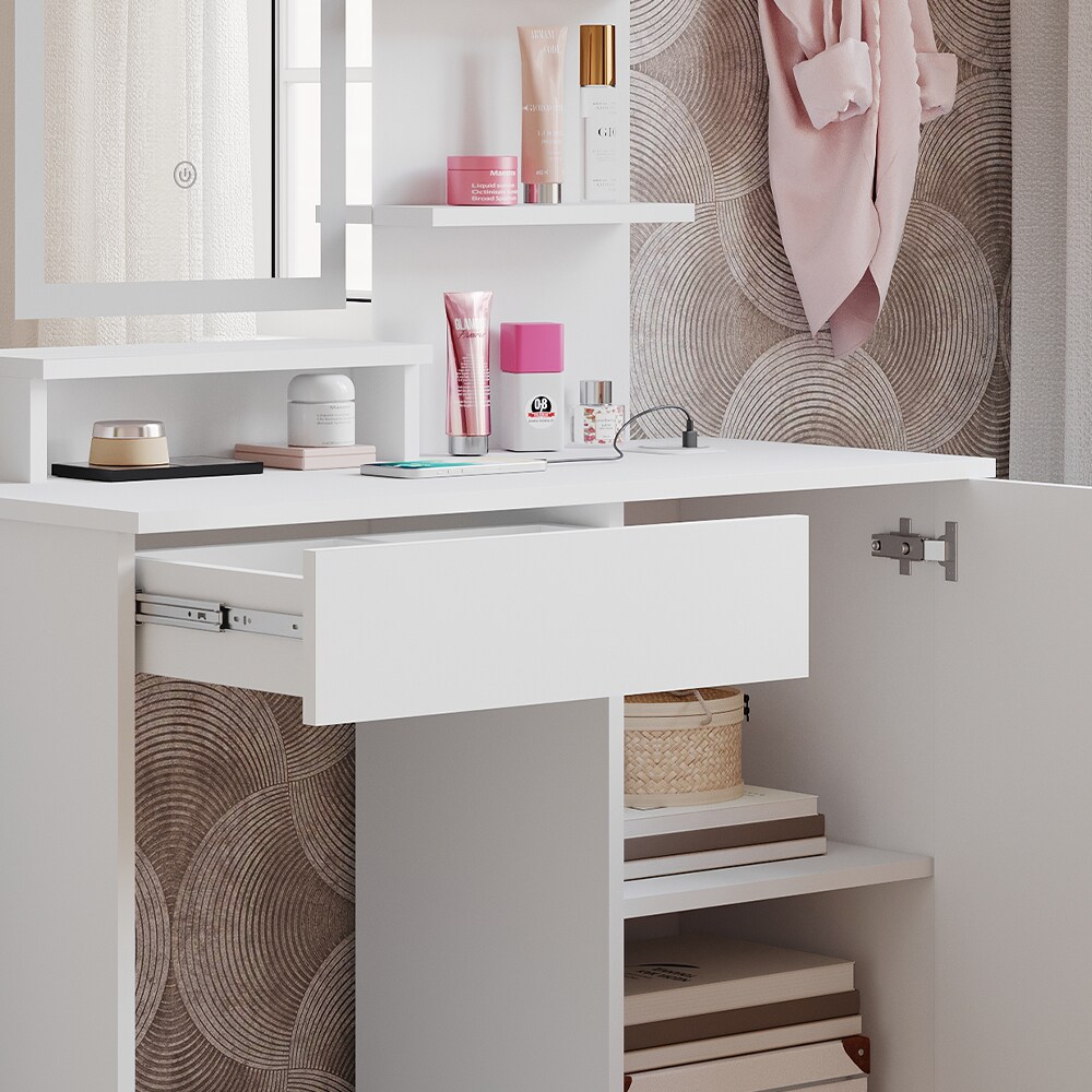 Vicco Schminktisch Julia 90 cm mit LED-Spiegel und QI-Ladestation