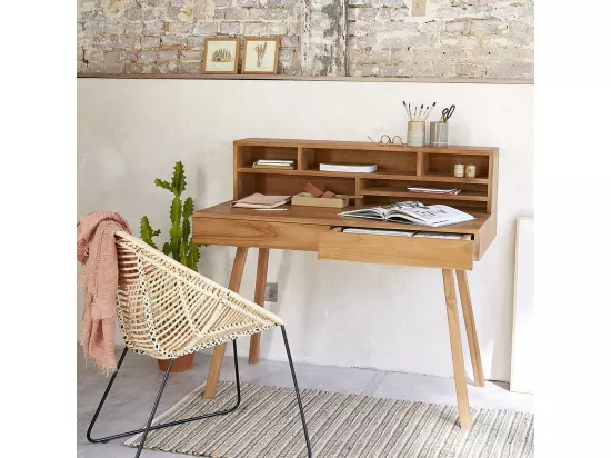 Bureau en bois teck massif 110 cm