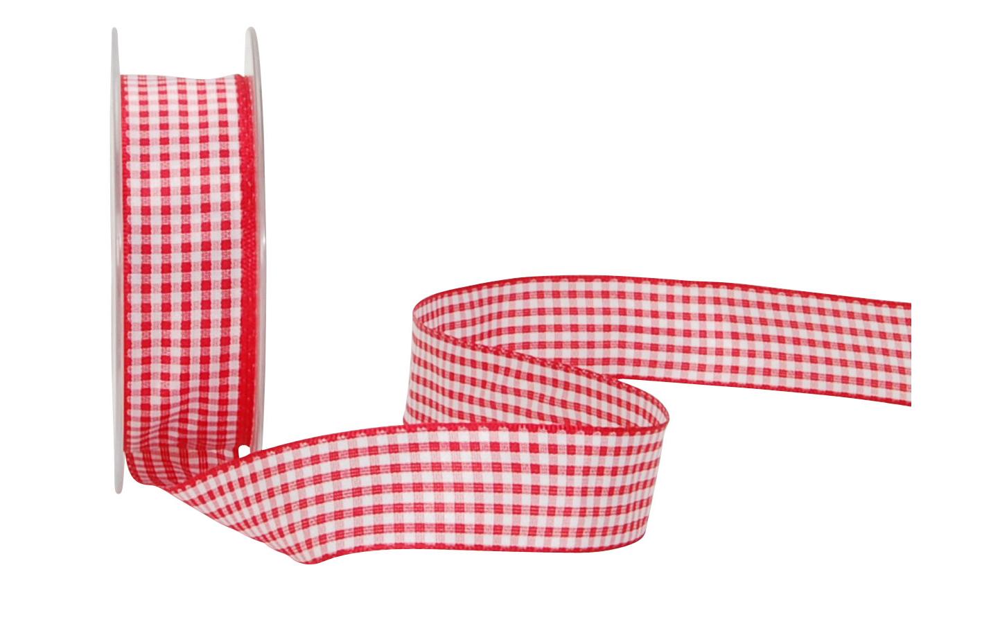 Geschenkband Vichy 25 mm x 20 m, Rot/WeissStoffband zum Verpacken von Geschenken