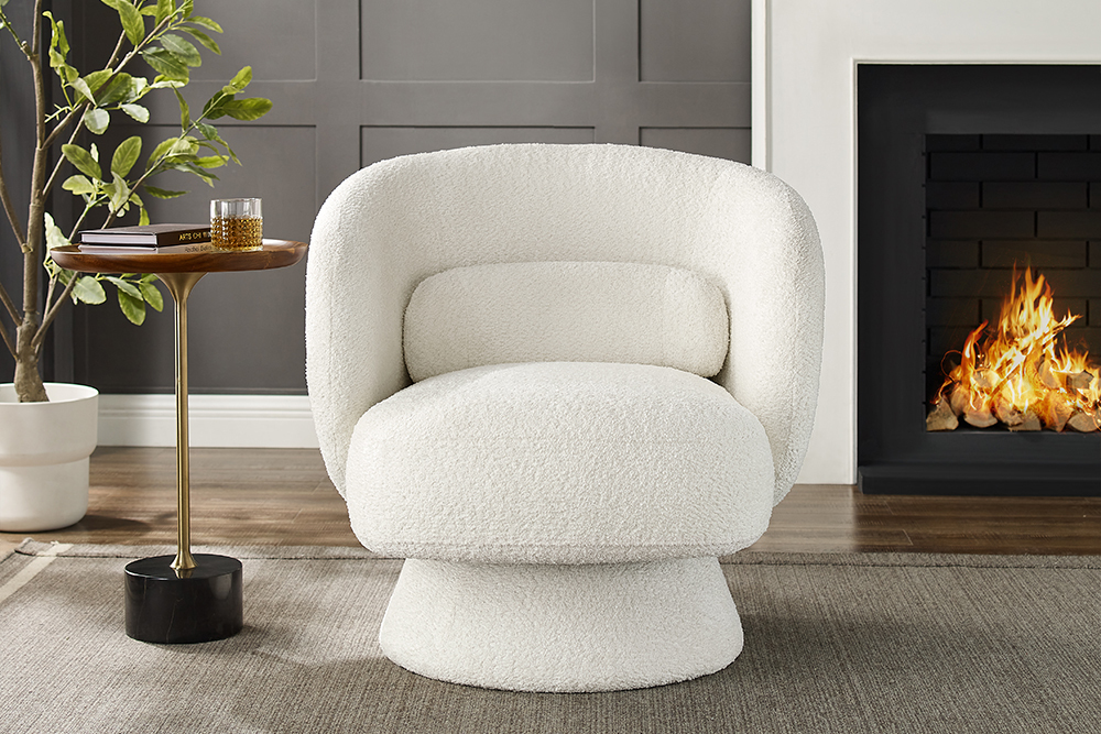 Drehbarer Design Sessel BOSSA NOVA weiß Bouclé