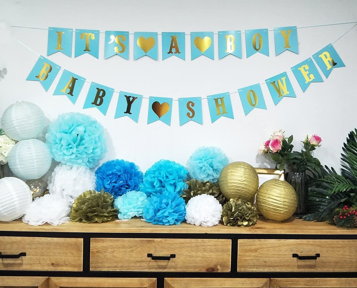 (22-tlg. Set) Baby Shower Party Deko Lampions / Pompon's / Girlande - It's a Boy
