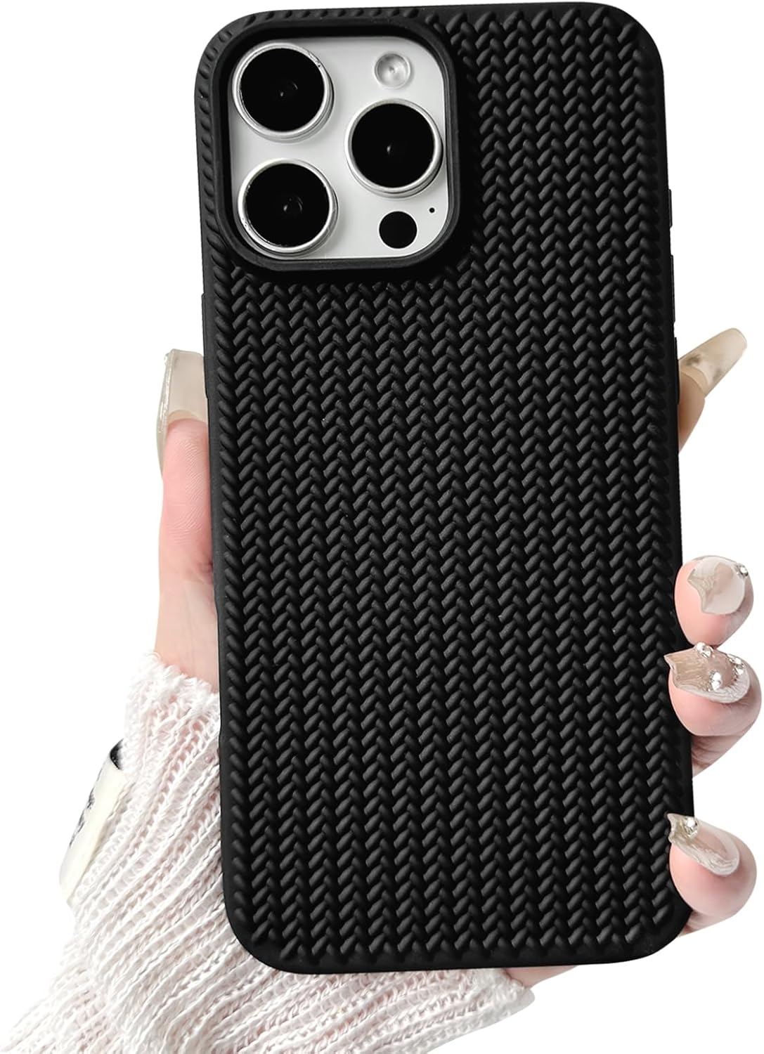 iPhone 16 Pro Max Gummi Case Schutzhülle Strickmuster - Schwarz (Matt)