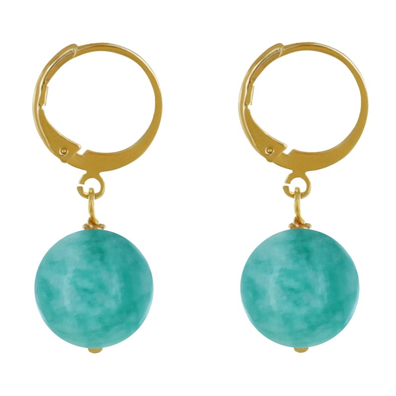 Boucles d'Oreilles Mini Créoles Plaqué Or et Perle d'Amazonite