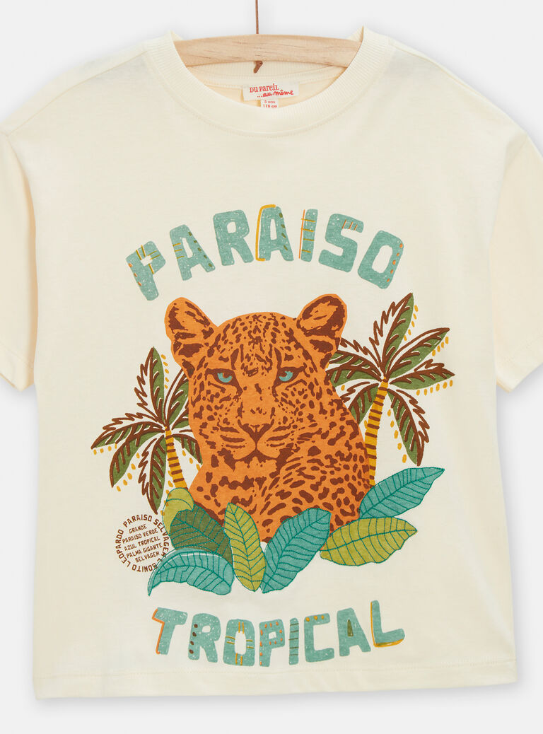 T-shirt écru animation jaguar pour garçon