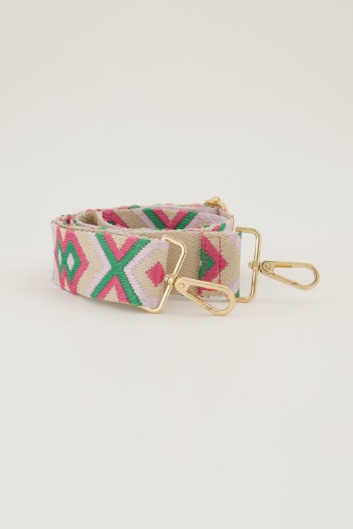 Beige bag strap met roze en groen