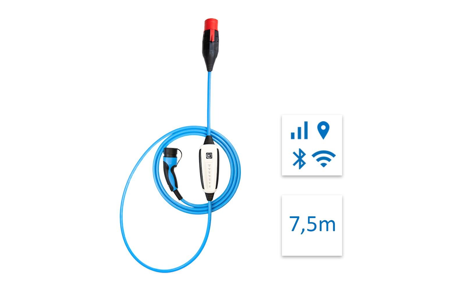 Mobile Ladestation 32 A, 7.5 m, Typ 2 WLAN, 4G, GPS<br>Mobile Ladeeinheit für Elektrofahrzeuge mit GSM, GPS, WLAN & Bluetooth