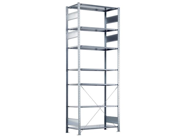 Startsektion Boltless lagerreol, rygkryds 3000x1000x300 250 kg/hylde