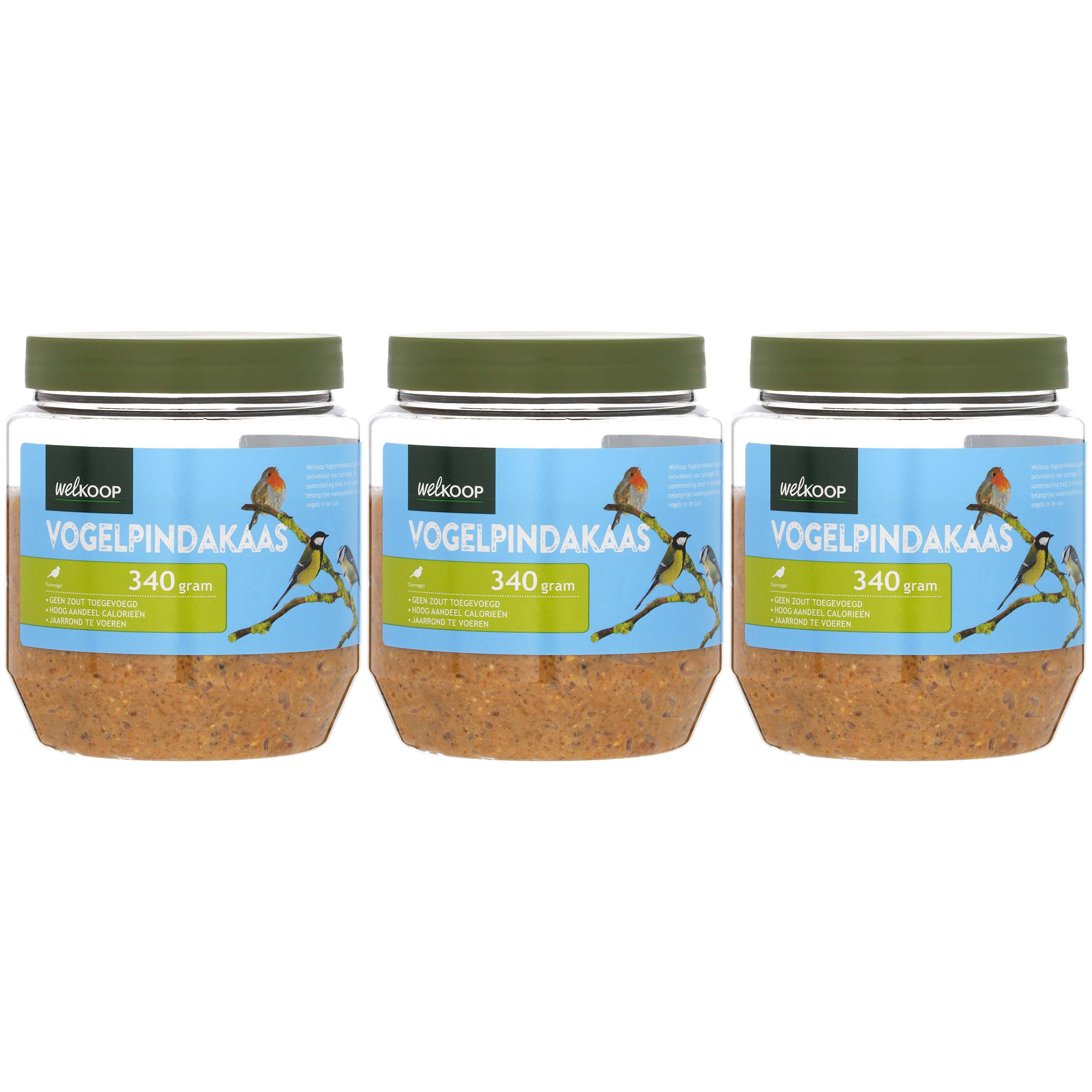 Welkoop Vogelpindakaas - Tuinvogelvoer - 3 Stuks