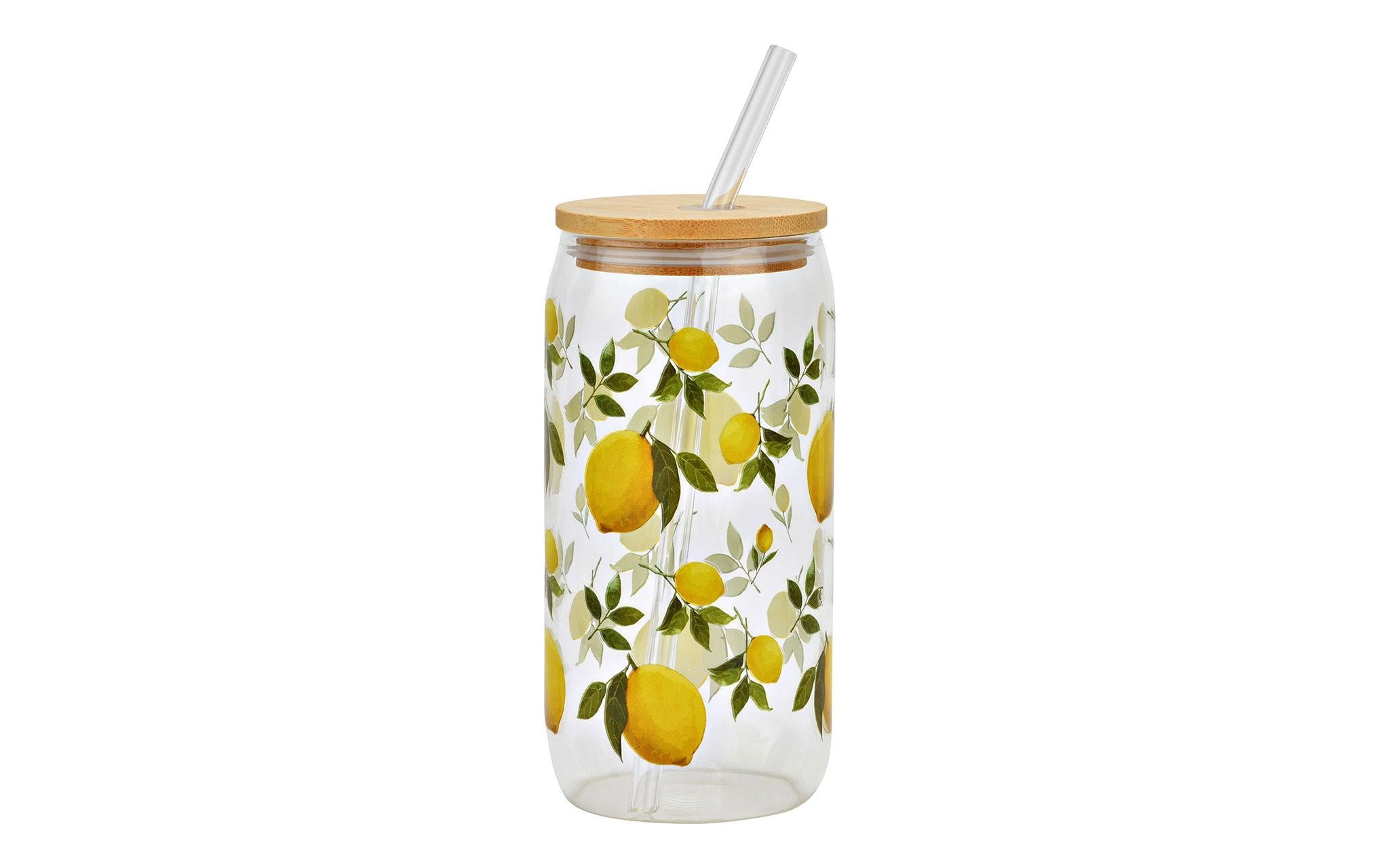 Trinkglas Zitrone 500 ml, Gelb/TransparentTrinkglas mit Strohhalm