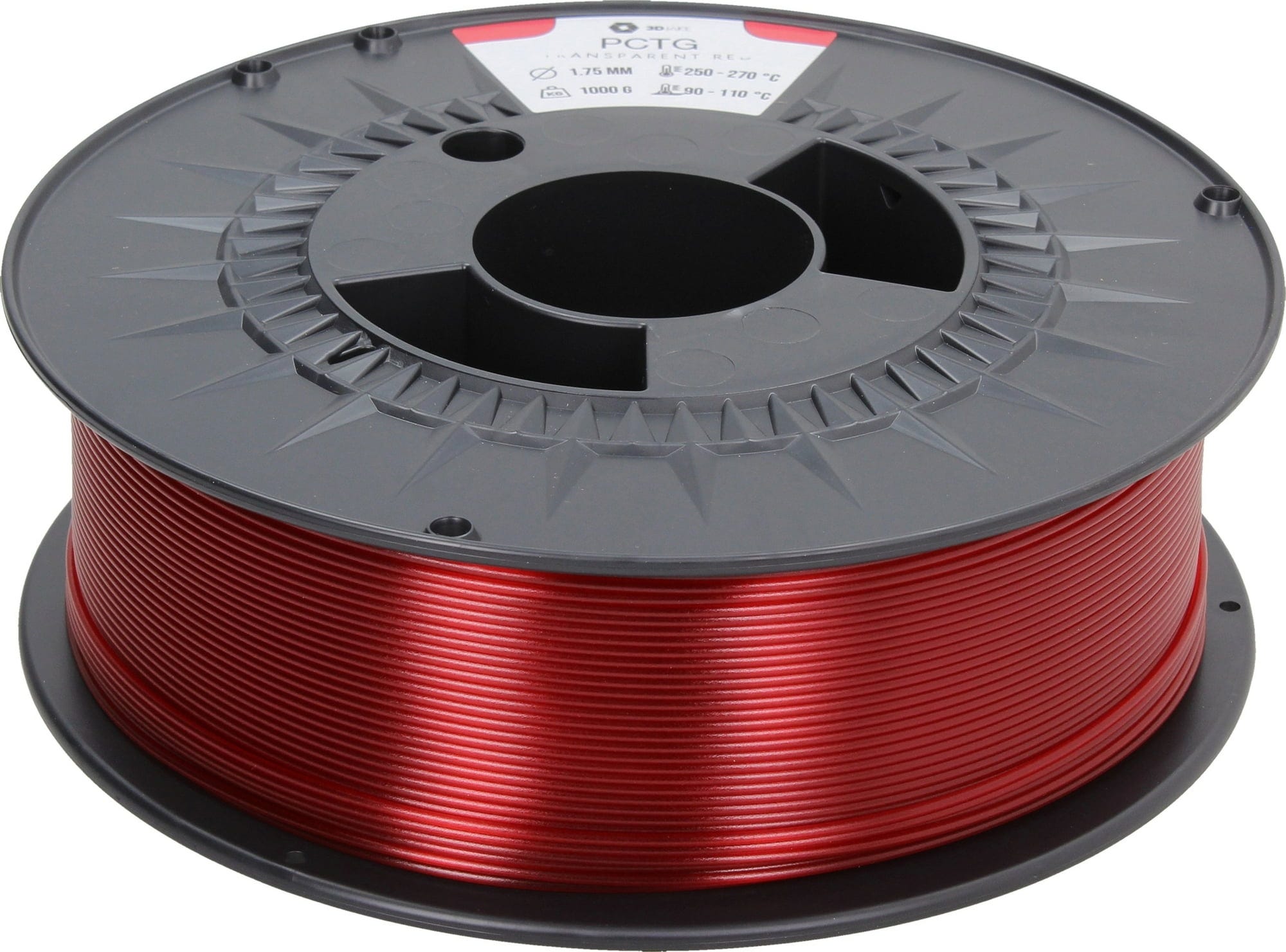 3DJAKE  PCTG Transparent Rot, 1,75 mm / 1000 g    Temperatur- & chemikalienbeständiges PCTG Filament mit hoher optischer Klarheit