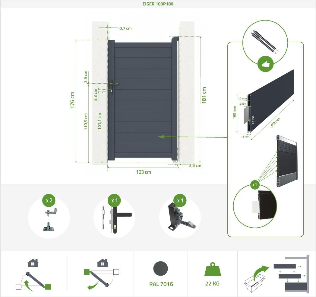 Aluminium tuinpoort 1m EIGER 100P180