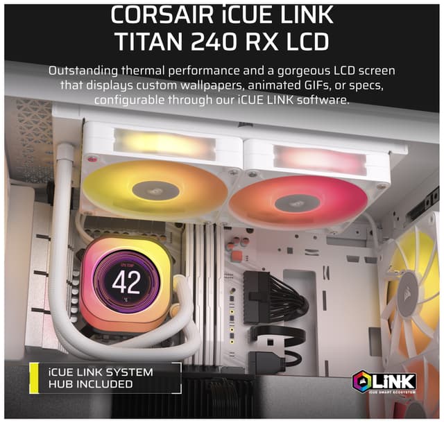Corsair iCUE LINK TITAN 240mm RX LCD CPU-vandkøler (hvid)