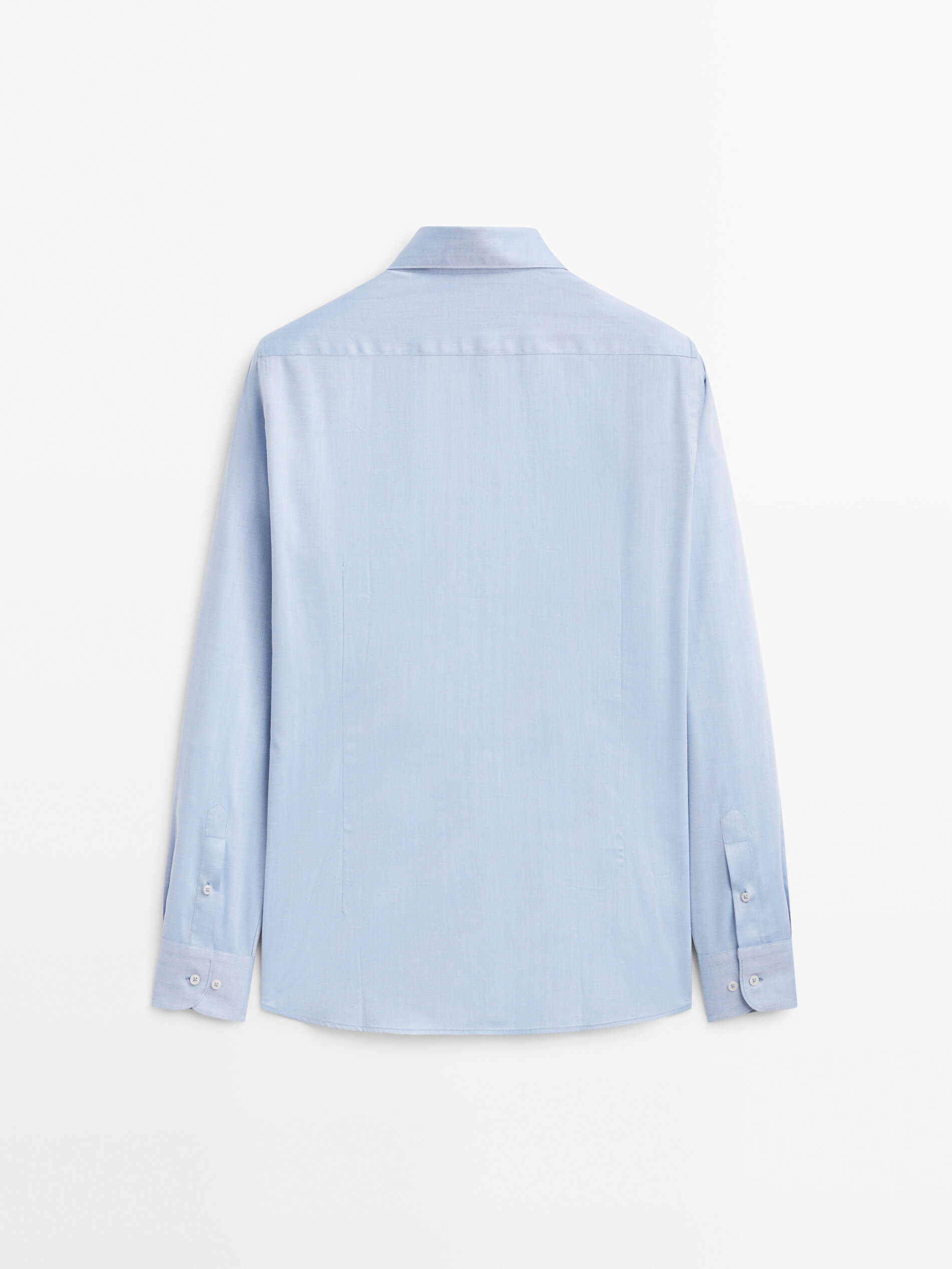 Camisa de algodão com padrão espinha de peixe e corte regular - AZUL CLARO