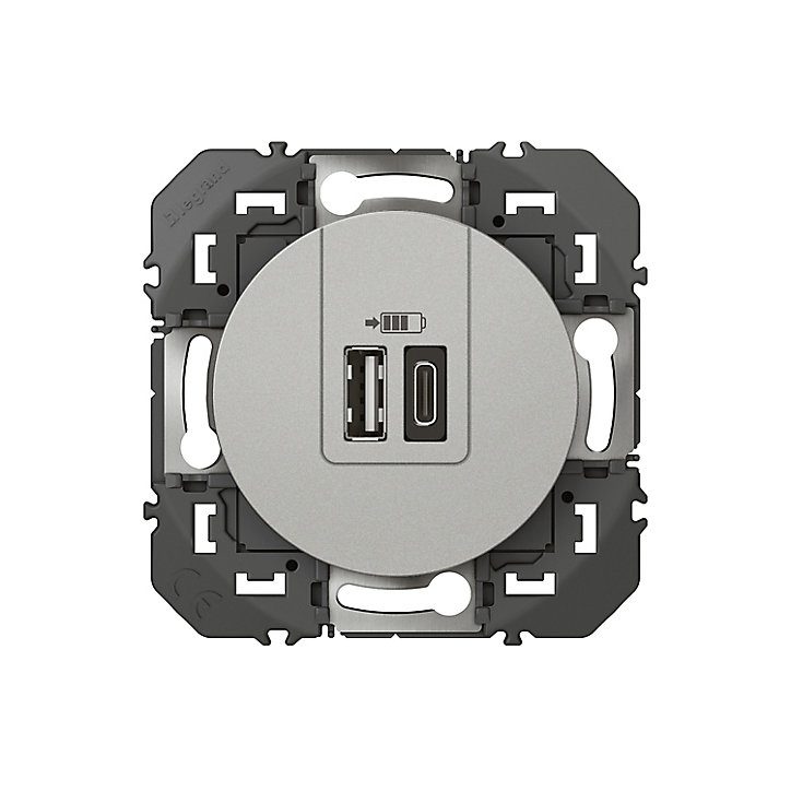 Prise double USB-A/C Legrand Dooxie aluminium carrée