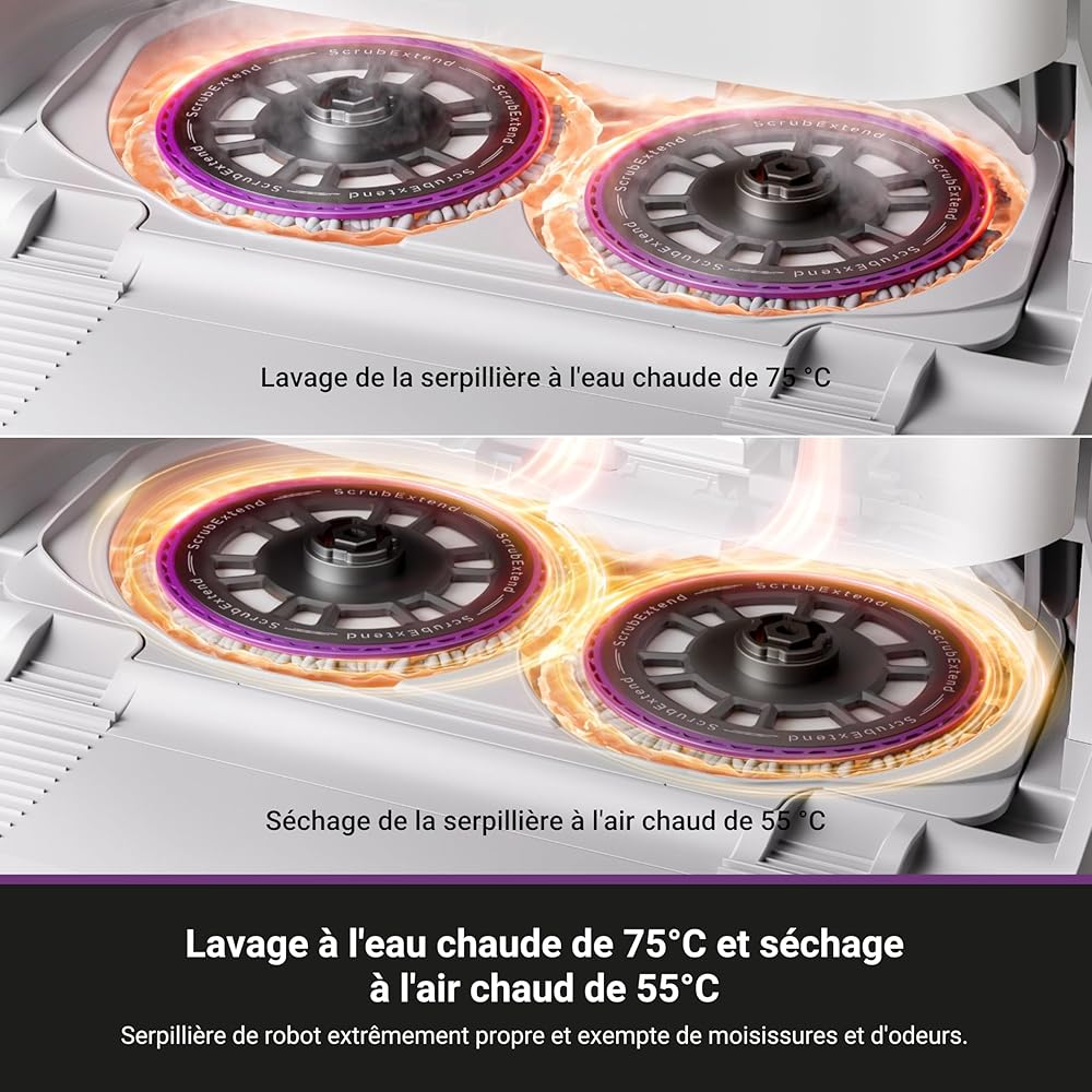 EUREKA J15 Ultra Robot Aspirateur Laveur 19 000 Pa avec Serpillière Extensible Relevable, Brosse Anti Enchevêtrement, Aspirateur Robot avec Station avec Lavage à l'eau Chaude 75°C, Batterie 5 200 mAh : Cuisine et Maison