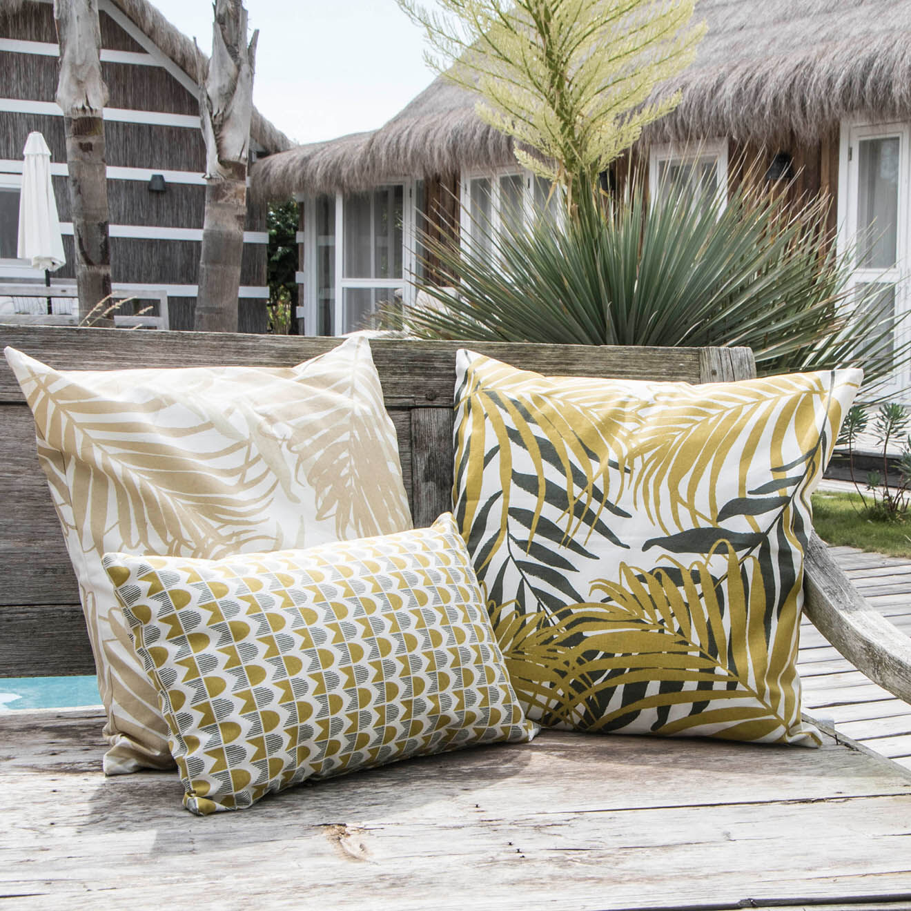 Febronie Housse de coussin d'extérieur Skandi jaune/kaki - 50x30 cm