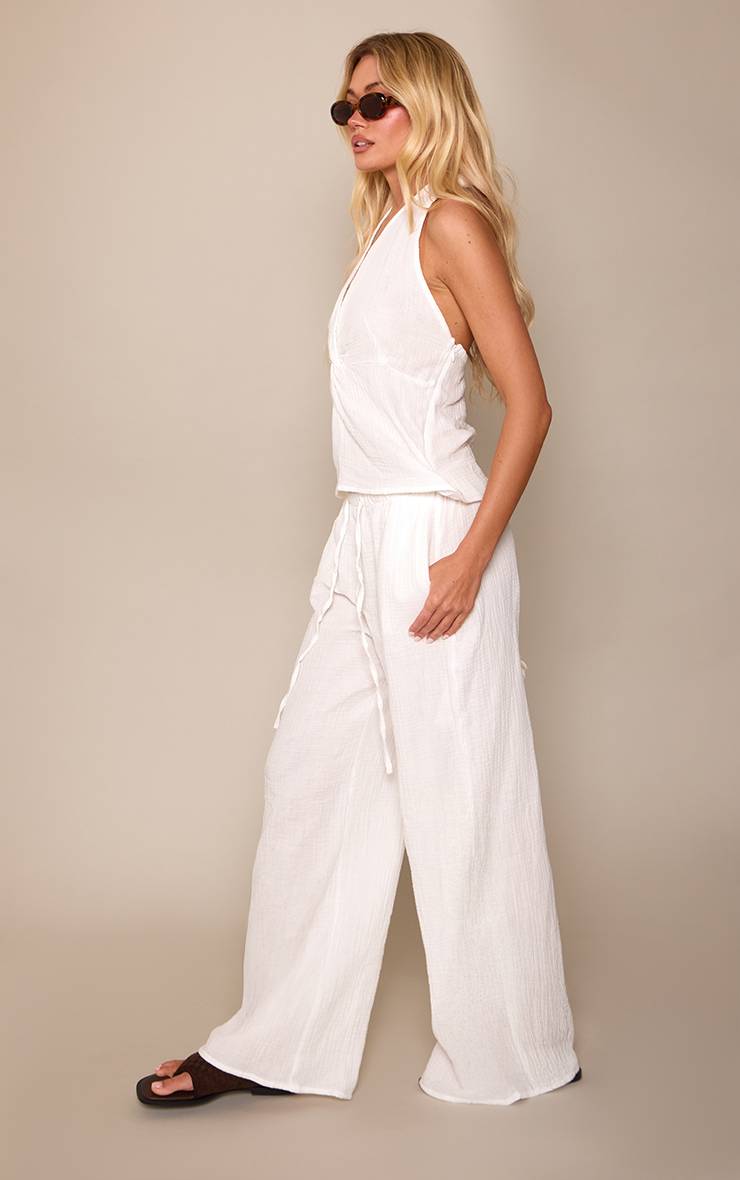 Blanc Ensemble Coordonné Pantalon Large Texturé