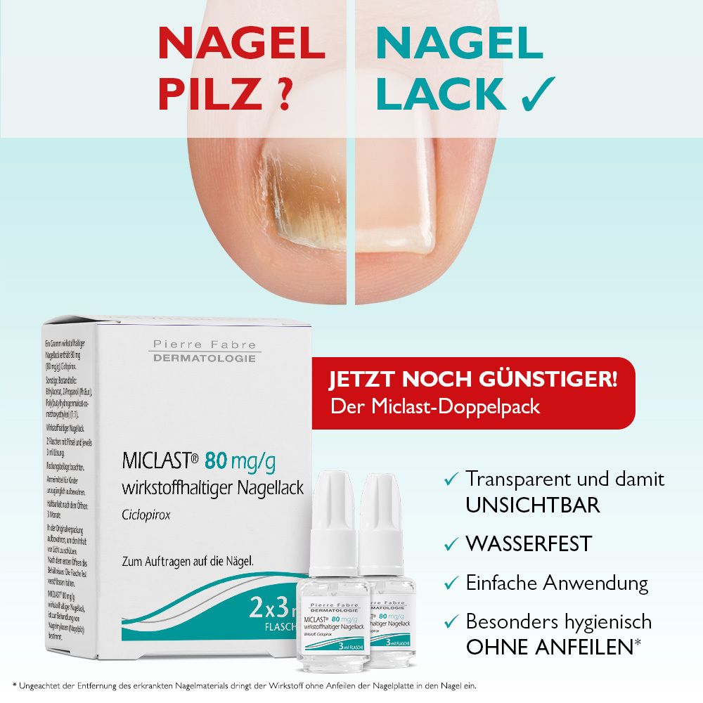 MICLAST® 80 mg/g wirkstoffhaltiger Nagellack gegen Nagelpilz 2x3ml