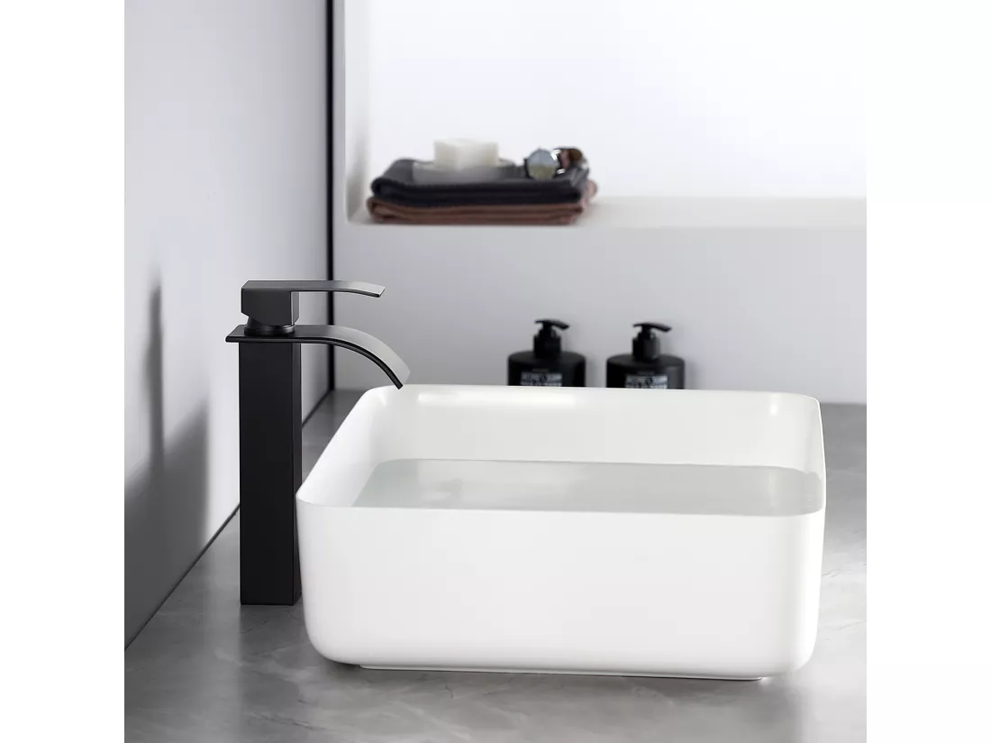 2PCS!!! Cecipa max Robinet de Lavabo Cascade Noir,Robinet de Lavabo de Comptoir à Poignée Unique Pour SDB,Mitigeur de Lavabo Design Moderne,EU Modèle