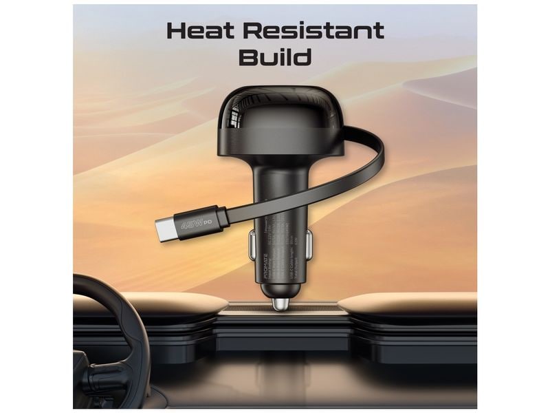 Promate Autoladegerät PowerDrive-RC65 Auto-Ladegerät mit ausziehbarem USB-C-Kabel