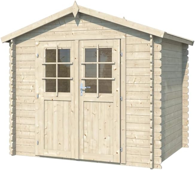 Gartenhaus | Gerätehaus | Holz Blockbohlenhaus CA2870 | Wandstärke: 28 mm | naturbelassenes Holz | BTH 260 x 198 x 225 cm | Doppelflügeltür | Satteldach