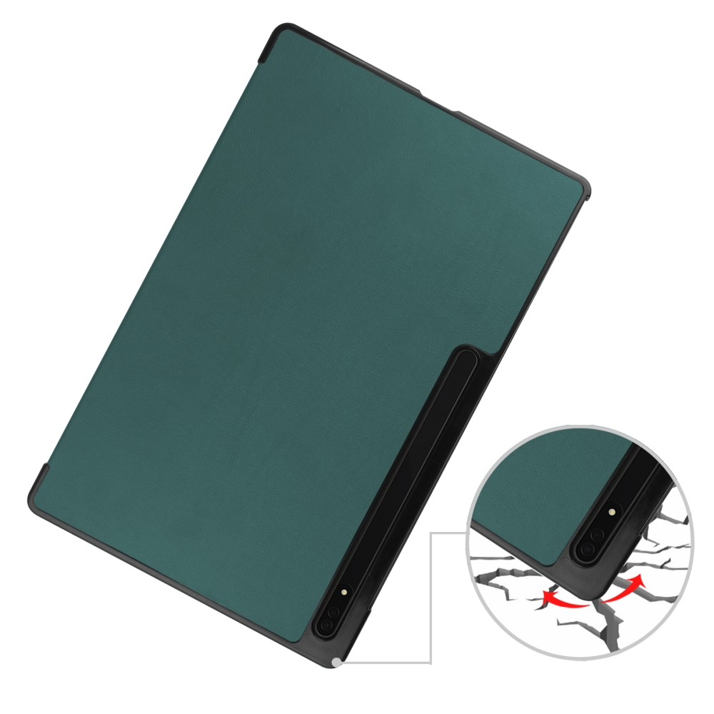 Samsung Galaxy Tab S10 Ultra Flipcase Hülle Ledertasche mit Aufstellfunktion Litchi Look   S-Pen Halterung - Dunkelgrün
