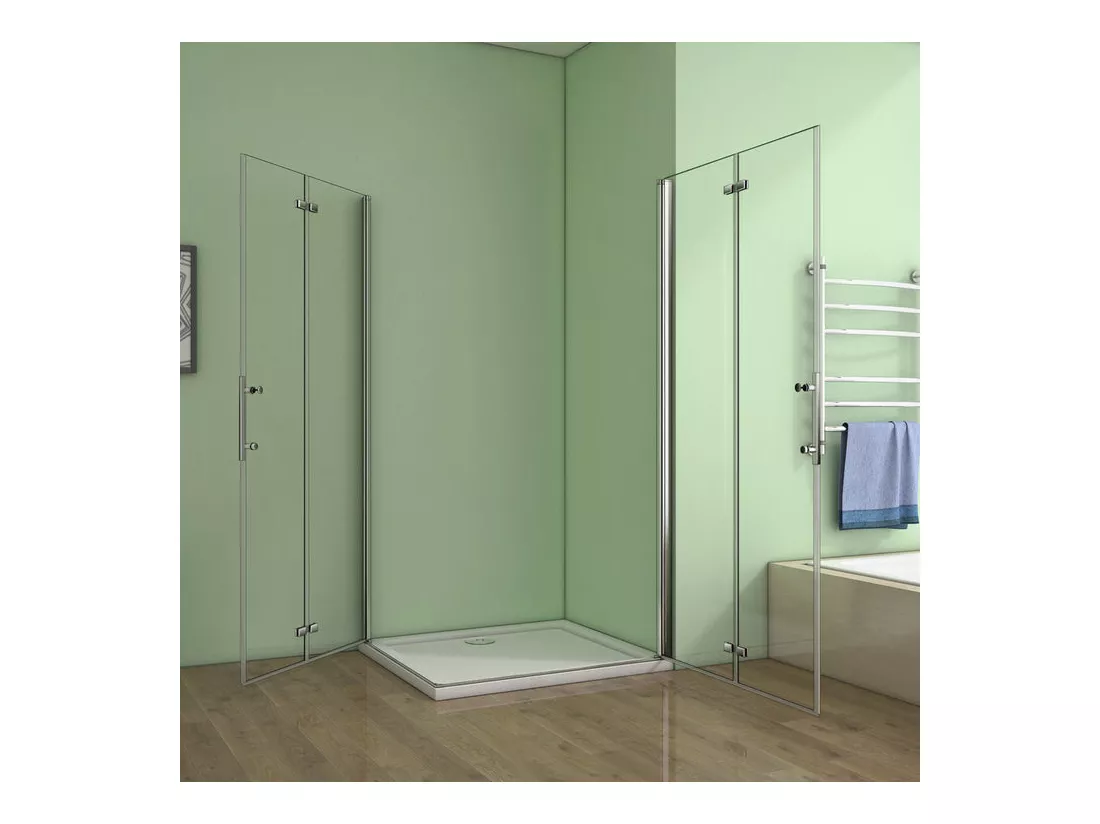 Cabine de douche pivotante et pliante 110x80x195cm en 6mm verre securit anticalcaire, poignée en inox