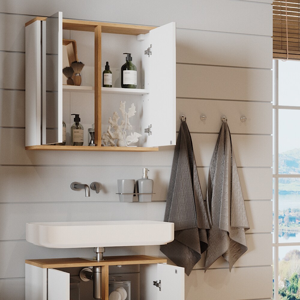 Vicco Badspiegelschrank Didi Weiß Eiche 60 x 60 cm mit 2 Türen