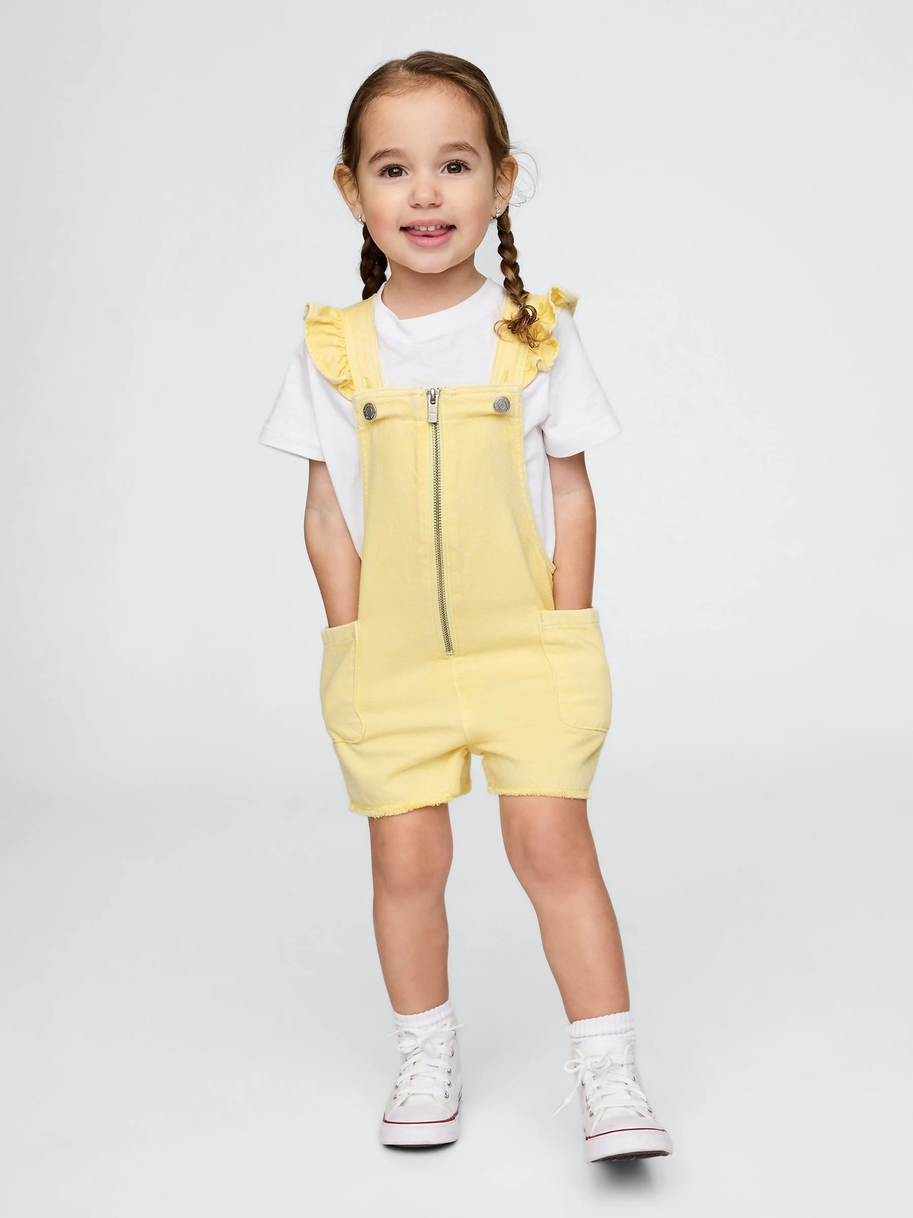 Gap ultrazachte denim bretelbroek met ruches (6 mnd - 5 jr)