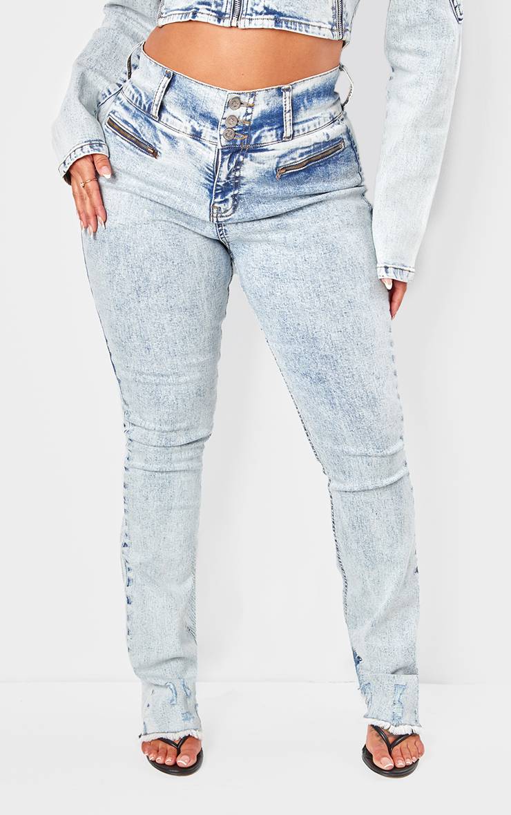 Jean Taille Haute En Denim Déchiré À L'ourlet Shape