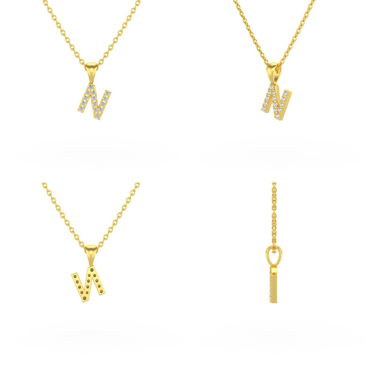 Collier Pendentif ADEN Lettre N Or 750 Jaune Diamant Chaine Or 750 incluse 0.72grs