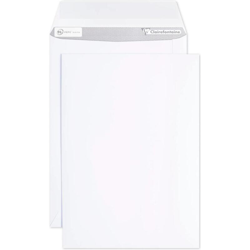 Boite de 250 Pochettes Blanches B5-176x250mm - Auto-Adhésives - 90g/m2 - Blanc