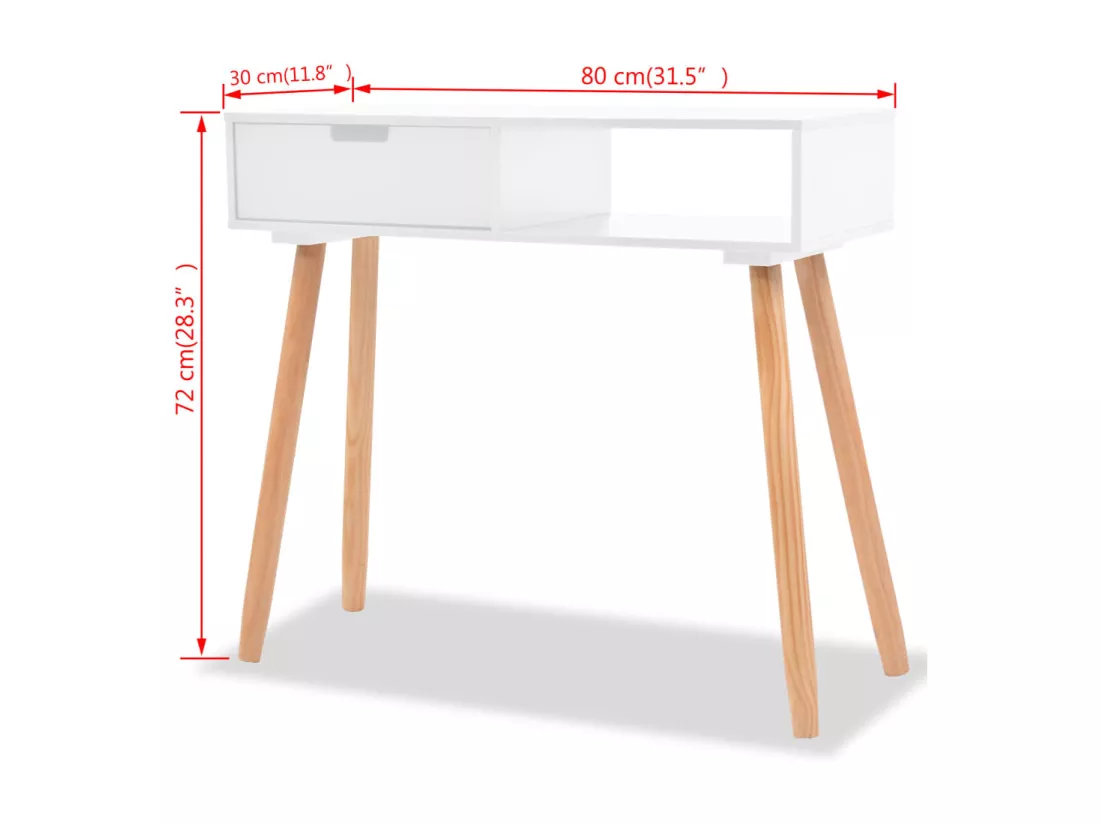 Table console Bois de pin massif 80 x 30 x 72 cm Blanc