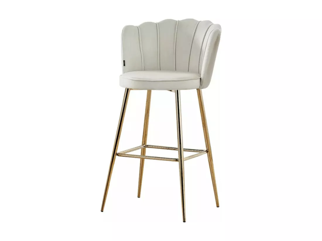 Chaise de bar moderne velours et pieds métal doré Pétale - Lot de 2-Couleur Beige