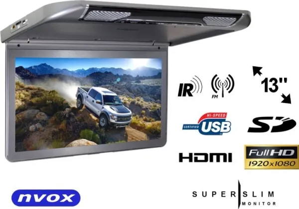 Nvox bilmonitor nedhængt loft lcd 13 tommer hdmi usb sd