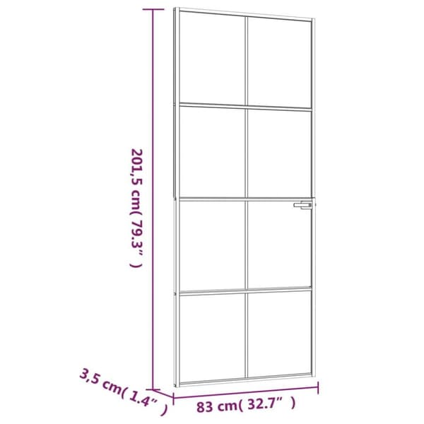 vidaXL Innerdør svart 83x201,5 cm herdet glass og aluminium slank