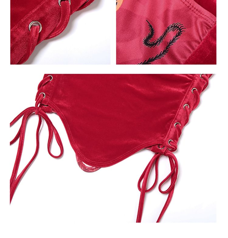 Bababy - Spaghettibandjes effen fluwelen crop top