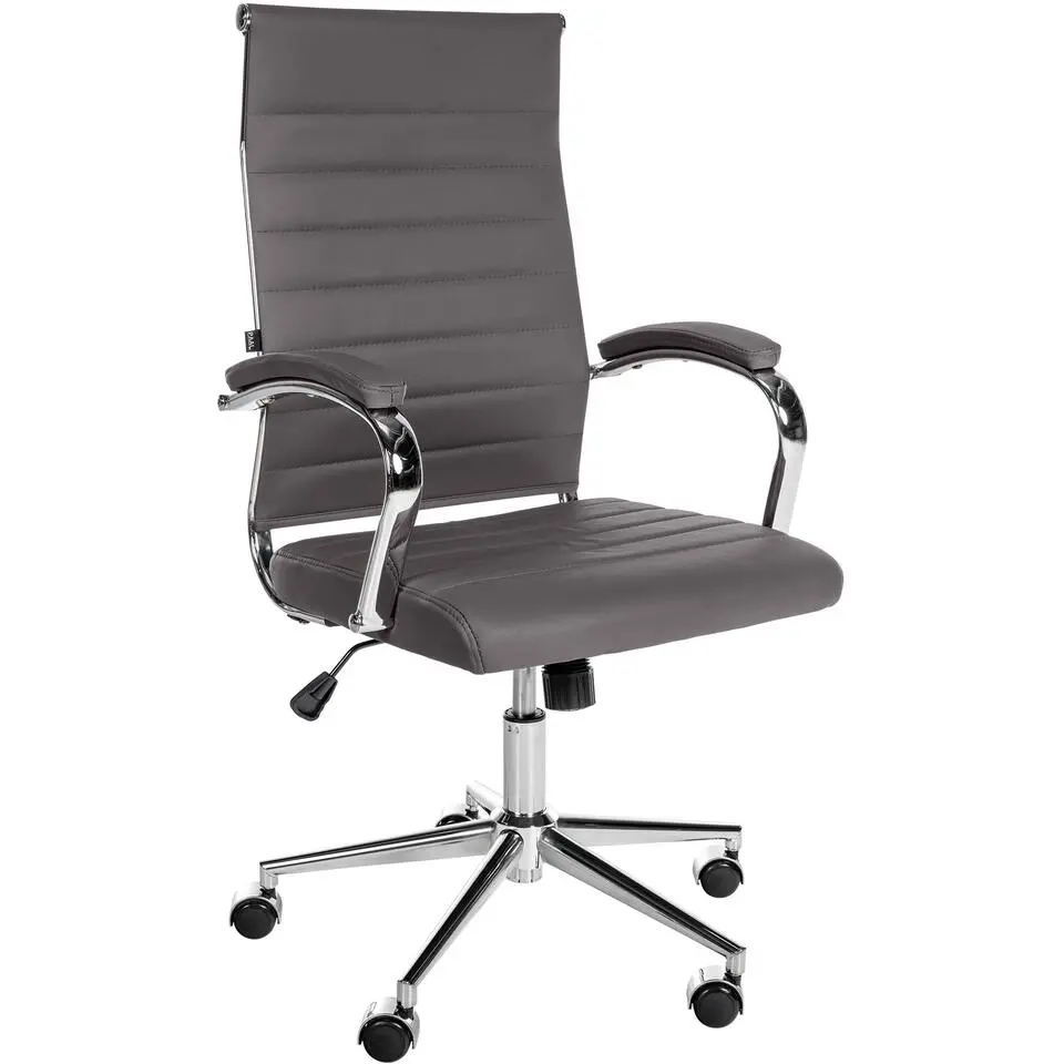 CLP Bureaustoel Mollis chroom Frame - Echt leer - grijs
