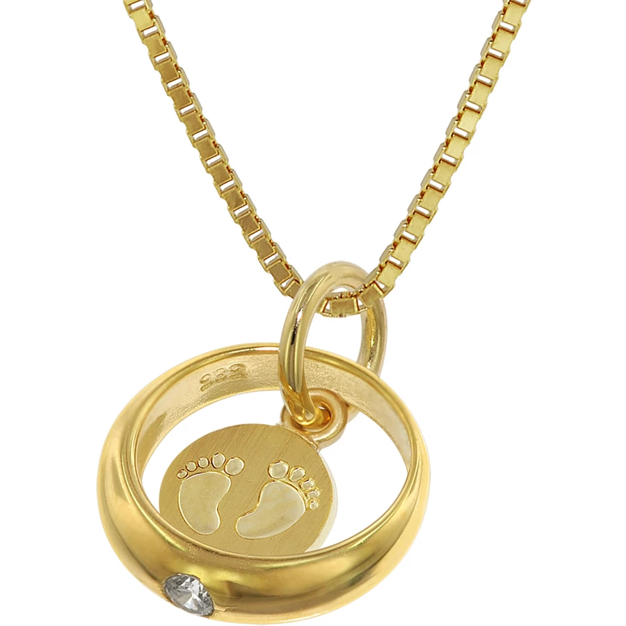 trendor Taufring Babyfüße Gold 585  14 Karat mit vergoldeter Kette gold