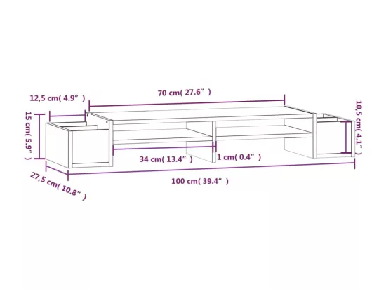 Support de moniteur Blanc 100x27,5x15 cm Bois de pin solide