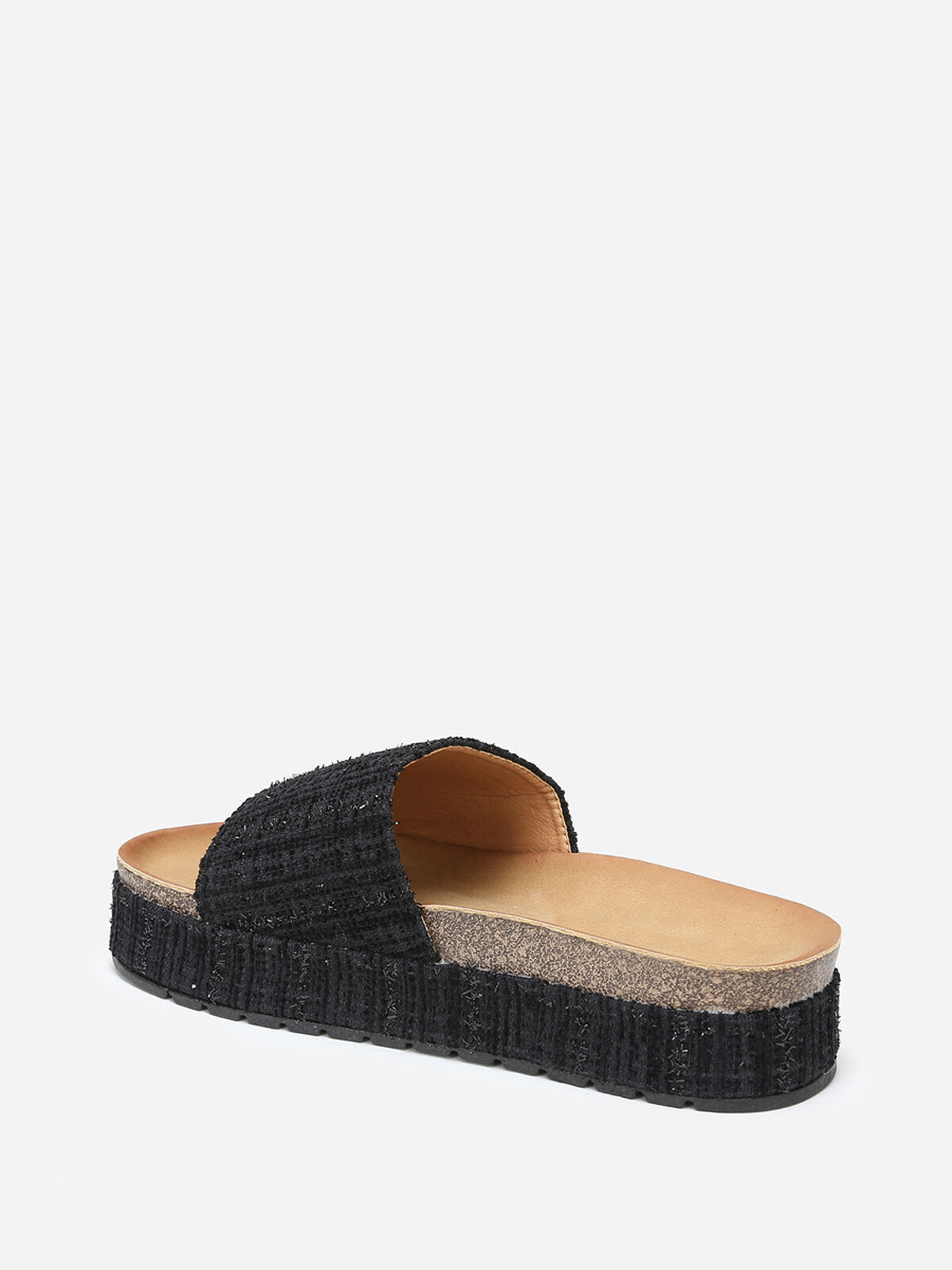 Mules à plateforme en tweed pailleté- Noir