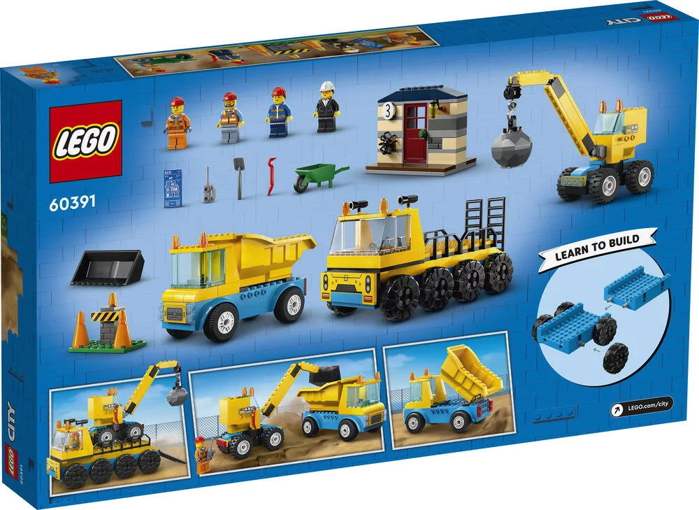 LEGO®CITY 60391 - LES CAMIONS DE CHANTIER ET LA GRUE A BOULE DE DEMOLITION