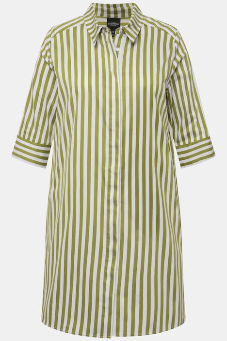 Longbluse, Streifen, A-Linie, Hemdkragen, 3/4-Arm