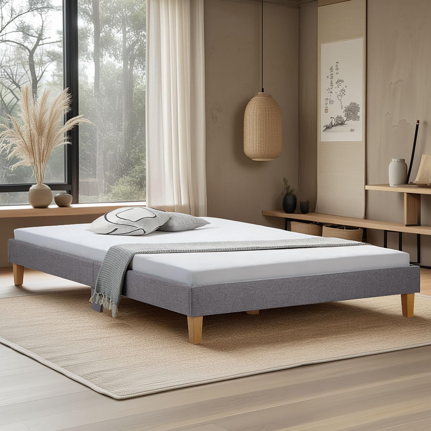 Homestyle4u Polsterbett 120x200 Grau Doppelbett Bett Futonbett Bettgestell mit Lattenrost | Artikel 1983