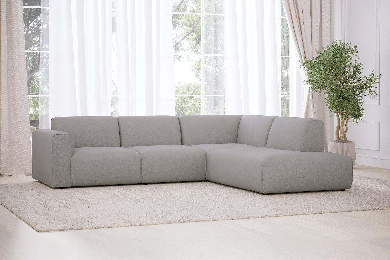 Monaco Lux 2,5-seter med åpen ende høyre Tekstil Brego 7 Light Grey med sorte ben. Lux komfort.