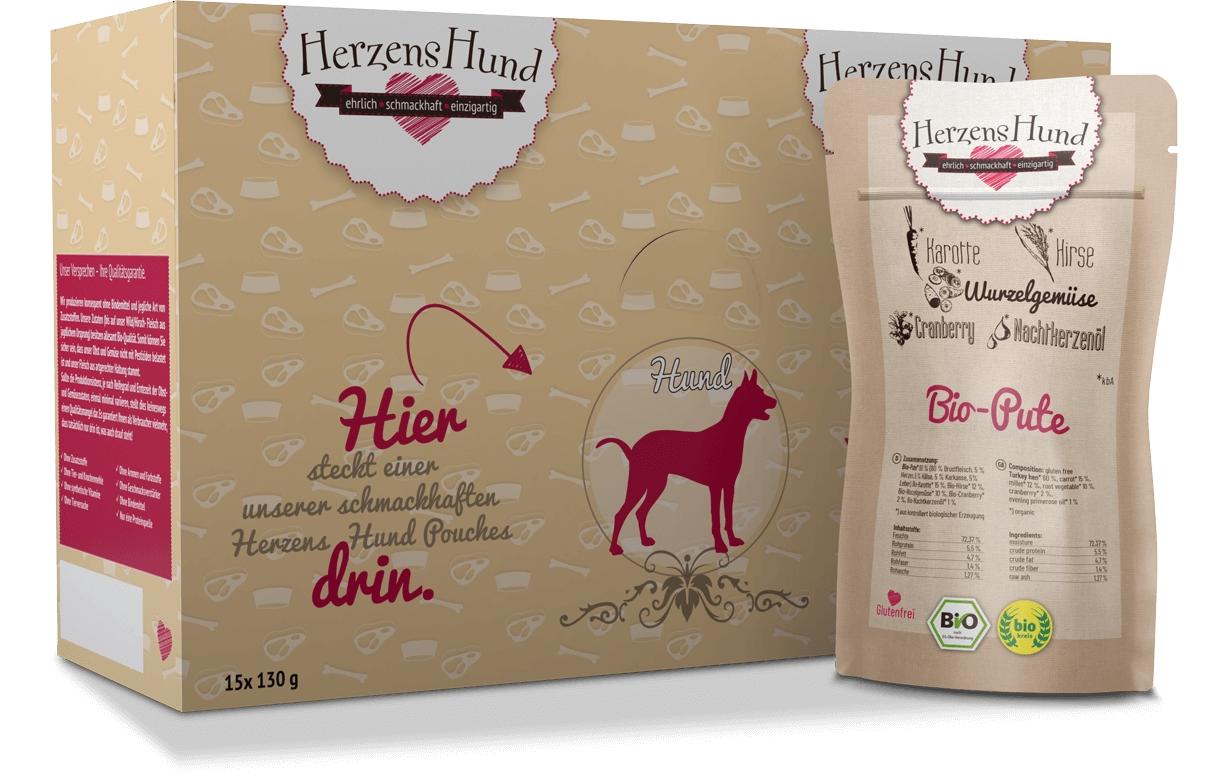 Nassfutter Bio-Pute mit Bio-Gemüse, 130 gPremium Bio-Ergänzungsfuttermittel für erwachsene Hunde