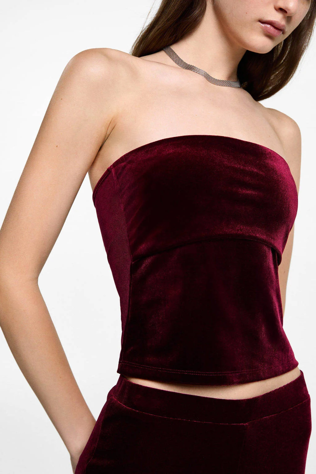 MANGO TEEN strapless top donkerrood